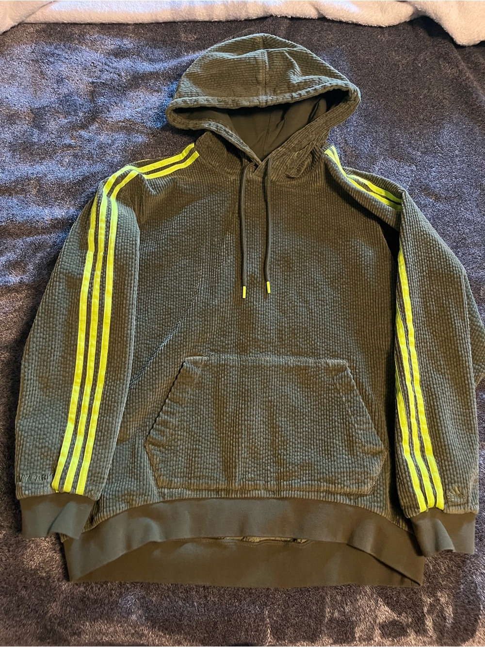 Adidas X Ivy Park • Olive Green Hoodie with Neon Yellow Stripes 🫒